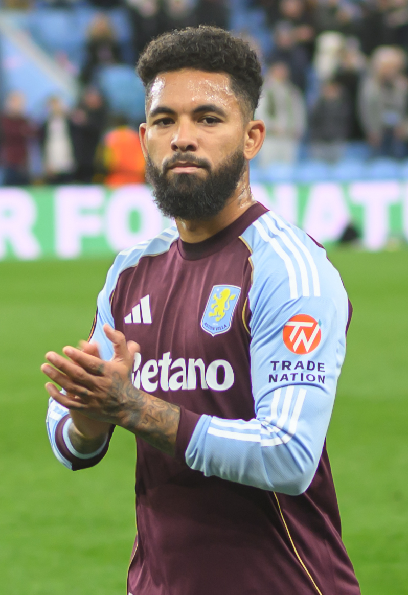 Douglas Luiz during a pre-match moment in club colors