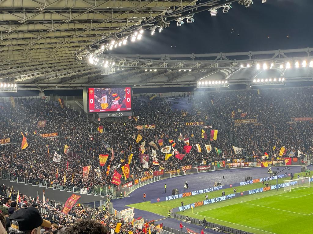 Juventus supporters gathered behind the goal during a Serie A match
