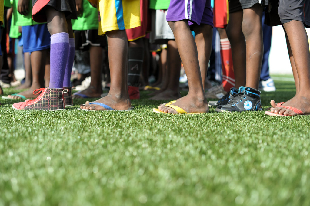 Young football players taking part in a training session