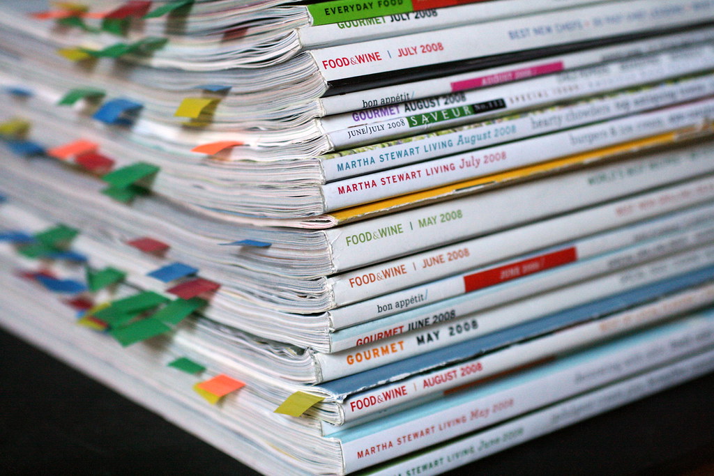Stack of magazines representing archived bridal press coverage