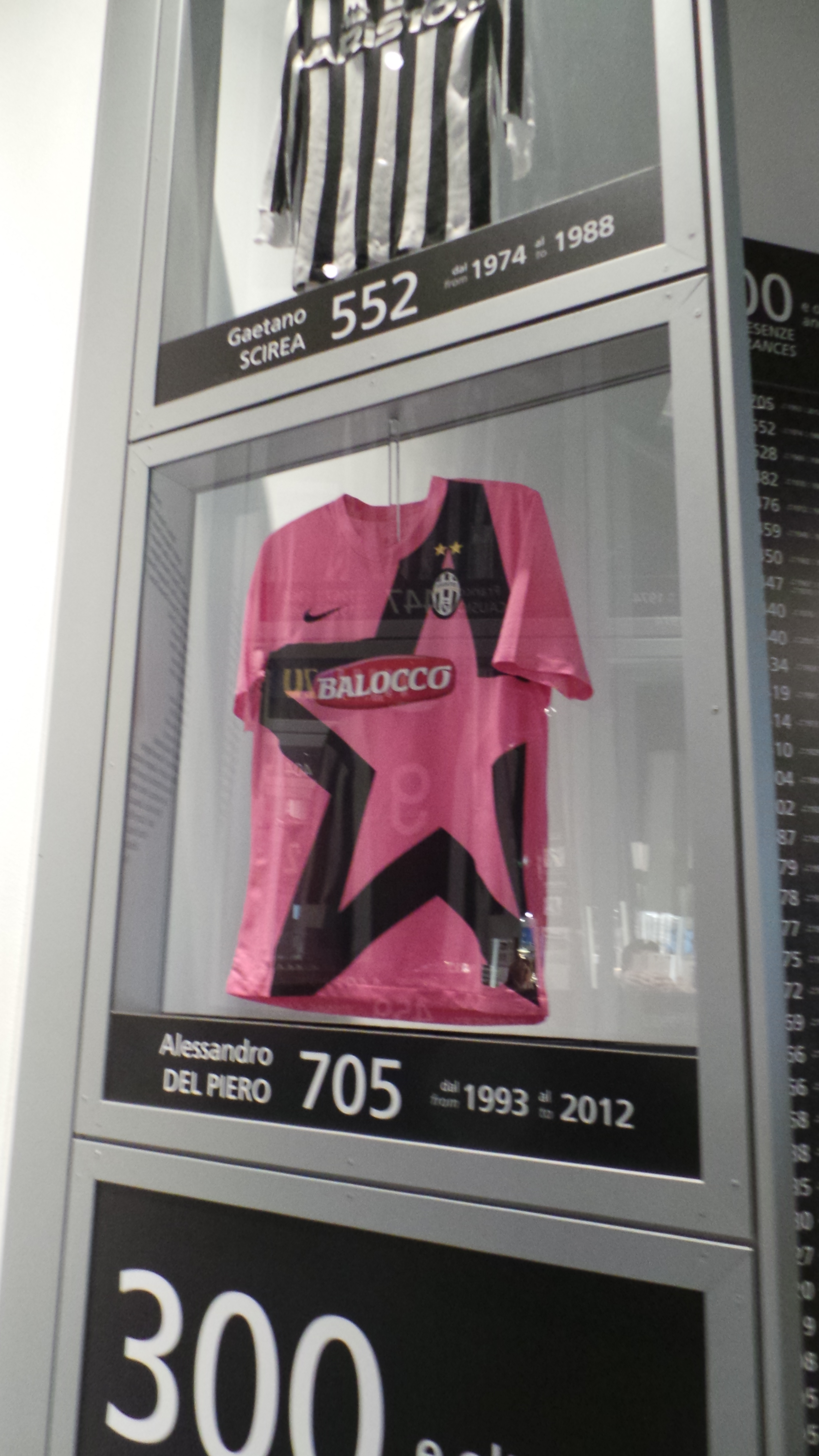 Juventus Museum shirts of Gaetano Scirea and Alex Del Piero on display